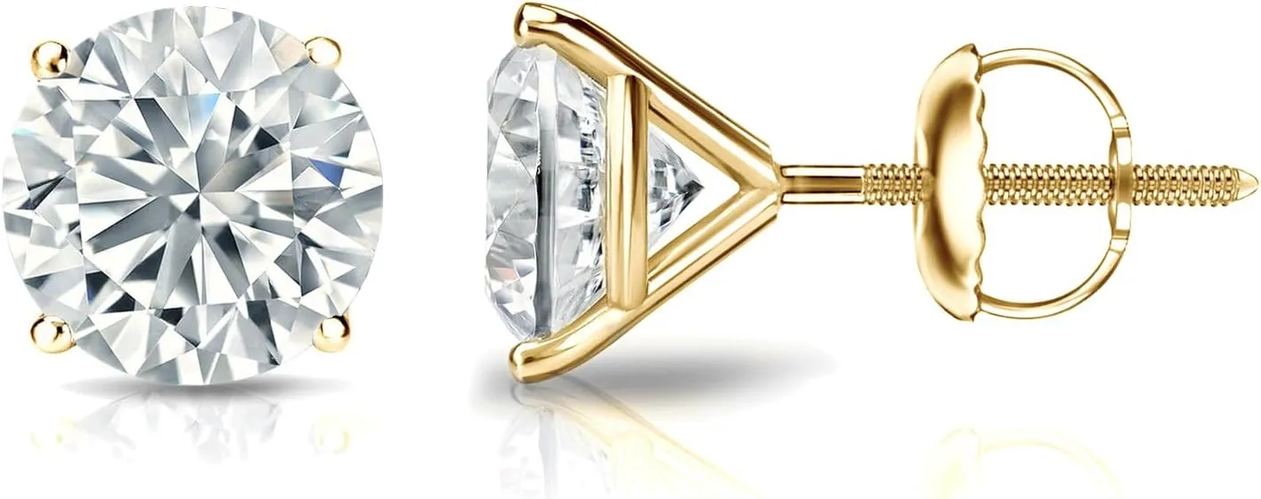 The Diamond Deal IGI Certified .50 to 5.00 Carat Round Brilliant Lab-Grown Diamond 4-Prong Stud Earrings in 14k Yellow, White or Rose Gold With Screw Back Closure