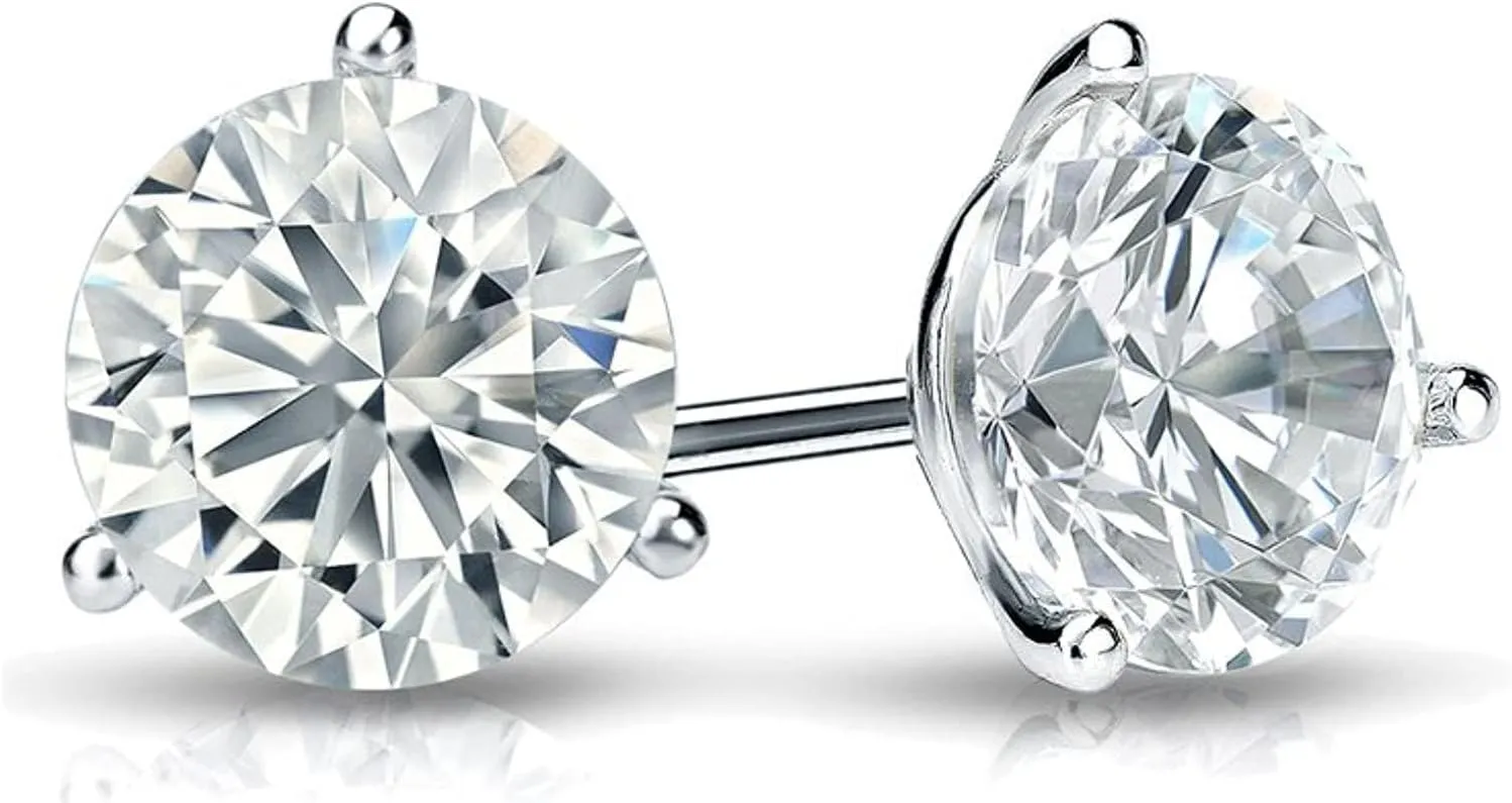 The Diamond Deal IGI Certified .50ct to 5.00 Carat Round Brilliant Lab-Grown Diamond 3-Prong Stud Earrings in 14k Yellow, White or Rose Gold With Push Back Closure