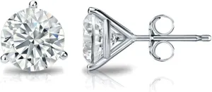 The Diamond Deal IGI Certified .50ct to 5.00 Carat Round Brilliant Lab-Grown Diamond 3-Prong Stud Earrings in 14k Yellow, White or Rose Gold With Push Back Closure