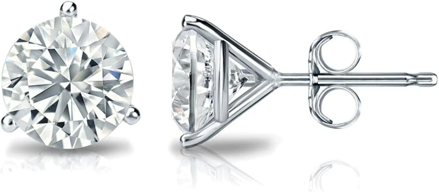 The Diamond Deal IGI Certified .50ct to 5.00 Carat Round Brilliant Lab-Grown Diamond 3-Prong Stud Earrings in 14k Yellow, White or Rose Gold With Push Back Closure