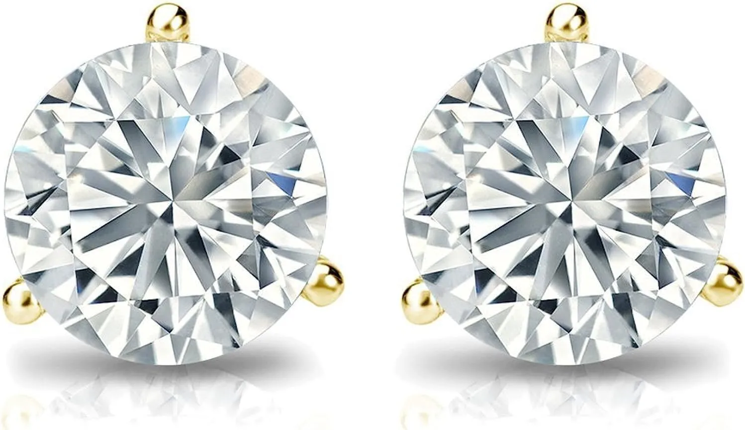 The Diamond Deal IGI Certified .50ct to 5.00 Carat Round Brilliant Lab-Grown Diamond 3-Prong Stud Earrings in 14k Yellow, White or Rose Gold With Screw Back Closure