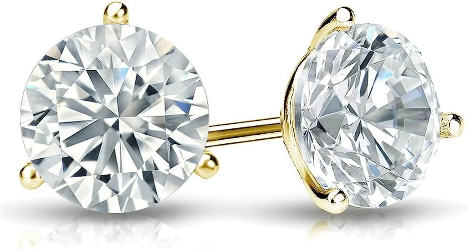 The Diamond Deal IGI Certified .50ct to 5.00 Carat Round Brilliant Lab-Grown Diamond 3-Prong Stud Earrings in 14k Yellow, White or Rose Gold With Screw Back Closure