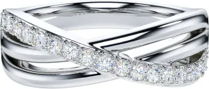 THELANDA Genuine Moissanite or Simulated Round Brilliant Cut Diamond Sterling Silver Crossover Split Shanks Wedding Ring For Couples