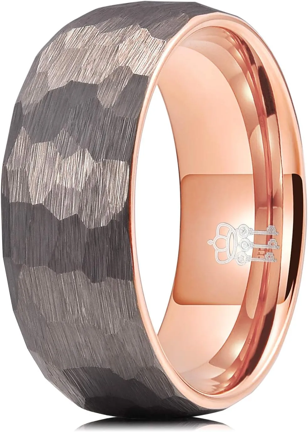 THREE KEYS JEWELRY Hammered Tungsten Wedding Rings 4mm 6mm 8mm Grey Rose Gold Inner Engagement Band/Custoized Ring/Personalized Ring