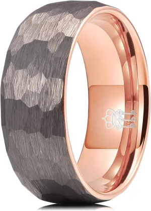 THREE KEYS JEWELRY Hammered Tungsten Wedding Rings 4mm 6mm 8mm Grey Rose Gold Inner Engagement Band/Custoized Ring/Personalized Ring