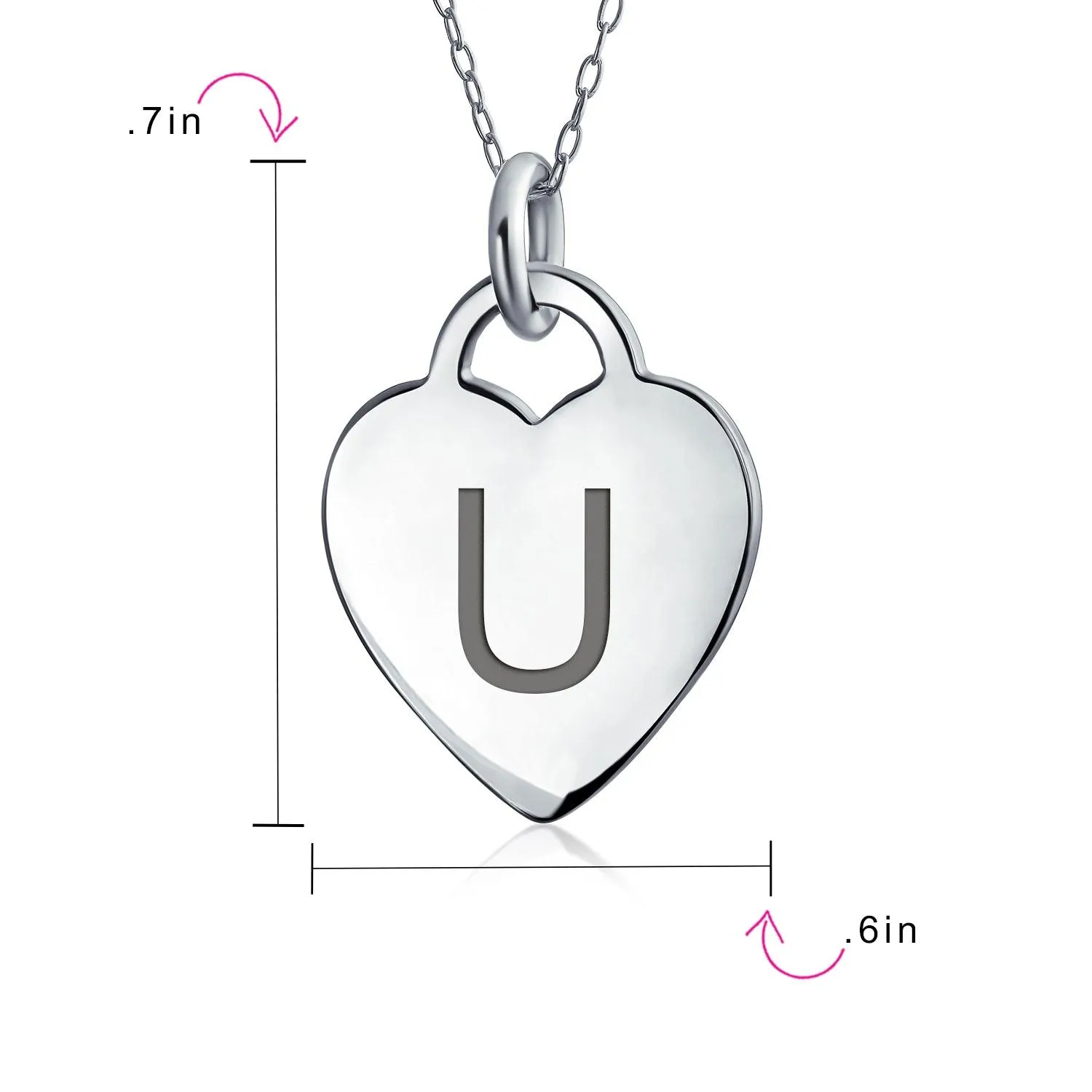Tiny Minimalist Heart Initial Pendant Necklace Sterling Silver A-Z Alphabet