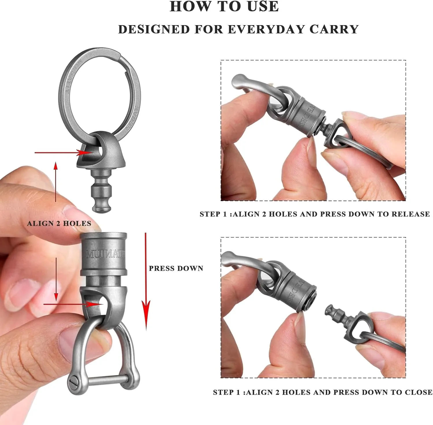 TISUR Titanium Quick Release Swivel Keychain, Detachable Keychain Pull Apart Key Chain Carabiner Holder for Car Keys