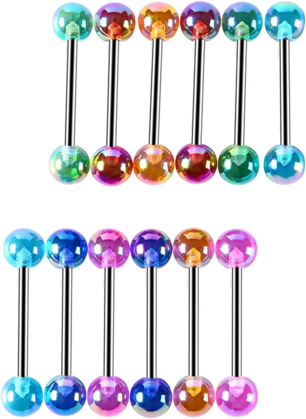 Titanium Steel Nipple Tongue Rings Acrylic Barbell Colorful Set Piercing Jewelry Body Retainer 14G(1.6mm) 16mm 6 Pairs