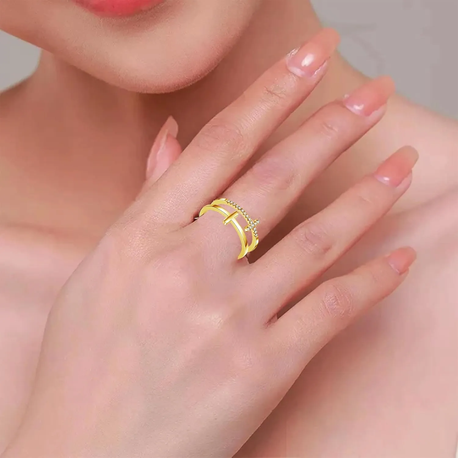 To My Daughter Rings S925 Sterling Silver Cross Ring for Women Cubic Zirconia Sterling Silver Adjustable Ring Christian Pray Cross Thumb Rings With Inspirational Card