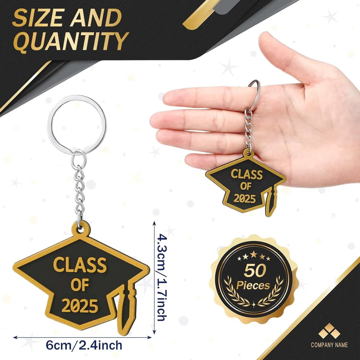 Tondiamo 50 Pcs Class of 2025 Graduation Keychains Rubber Grad Cap Key Chains Bulk Graduation Gifts Party Favors for College