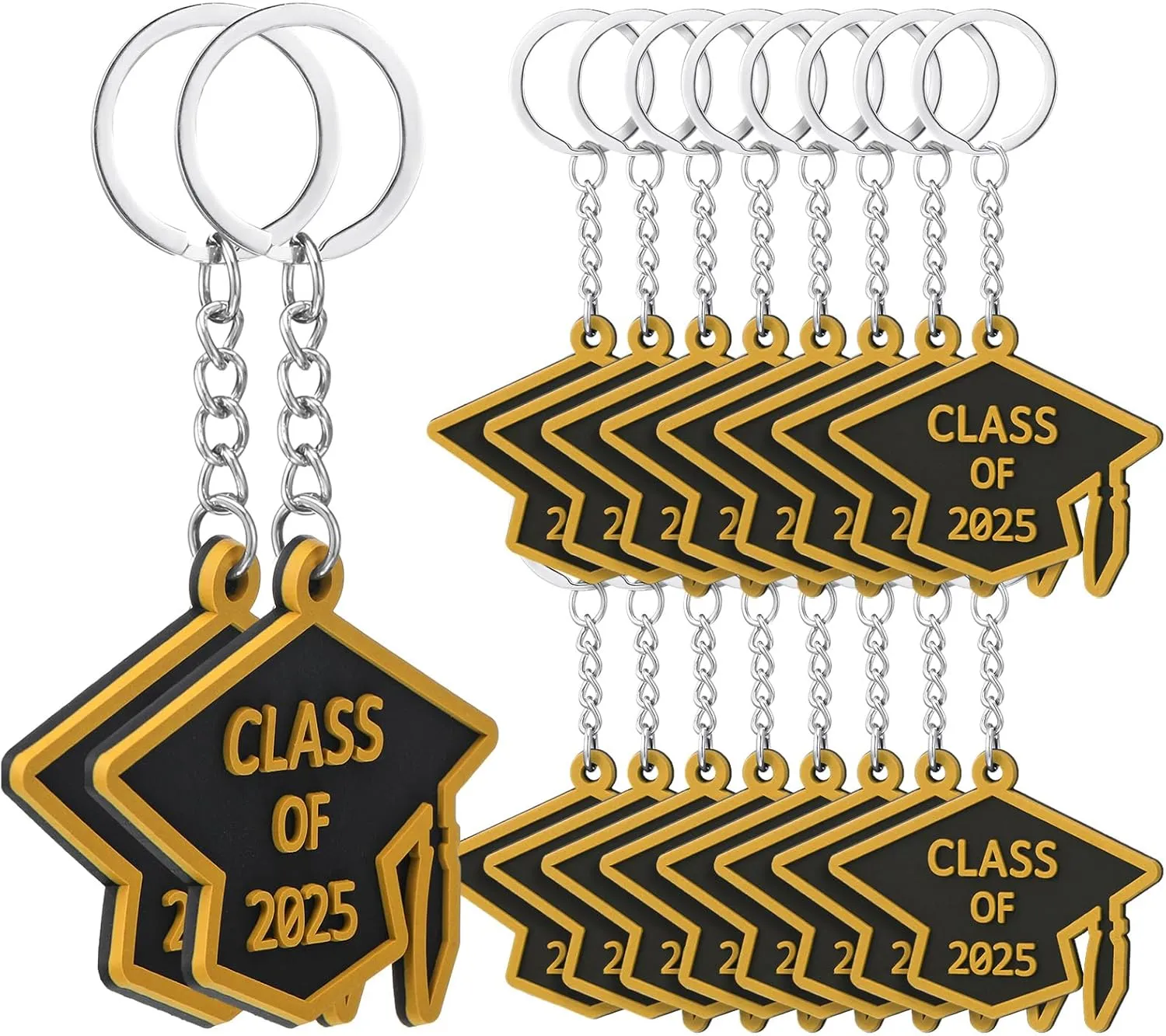 Tondiamo 50 Pcs Class of 2025 Graduation Keychains Rubber Grad Cap Key Chains Bulk Graduation Gifts Party Favors for College