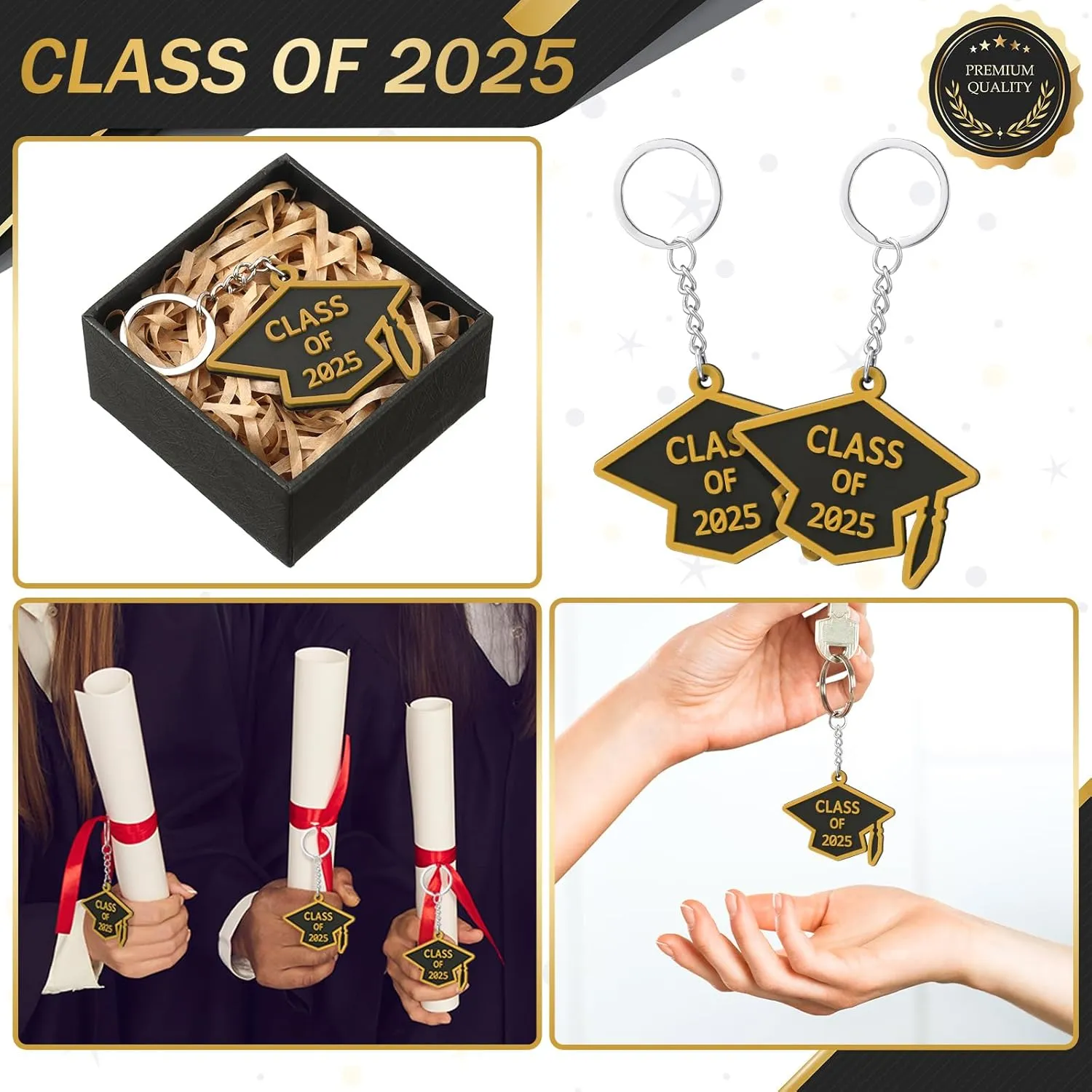 Tondiamo 50 Pcs Class of 2025 Graduation Keychains Rubber Grad Cap Key Chains Bulk Graduation Gifts Party Favors for College