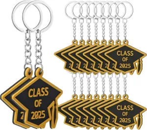 Tondiamo 50 Pcs Class of 2025 Graduation Keychains Rubber Grad Cap Key Chains Bulk Graduation Gifts Party Favors for College