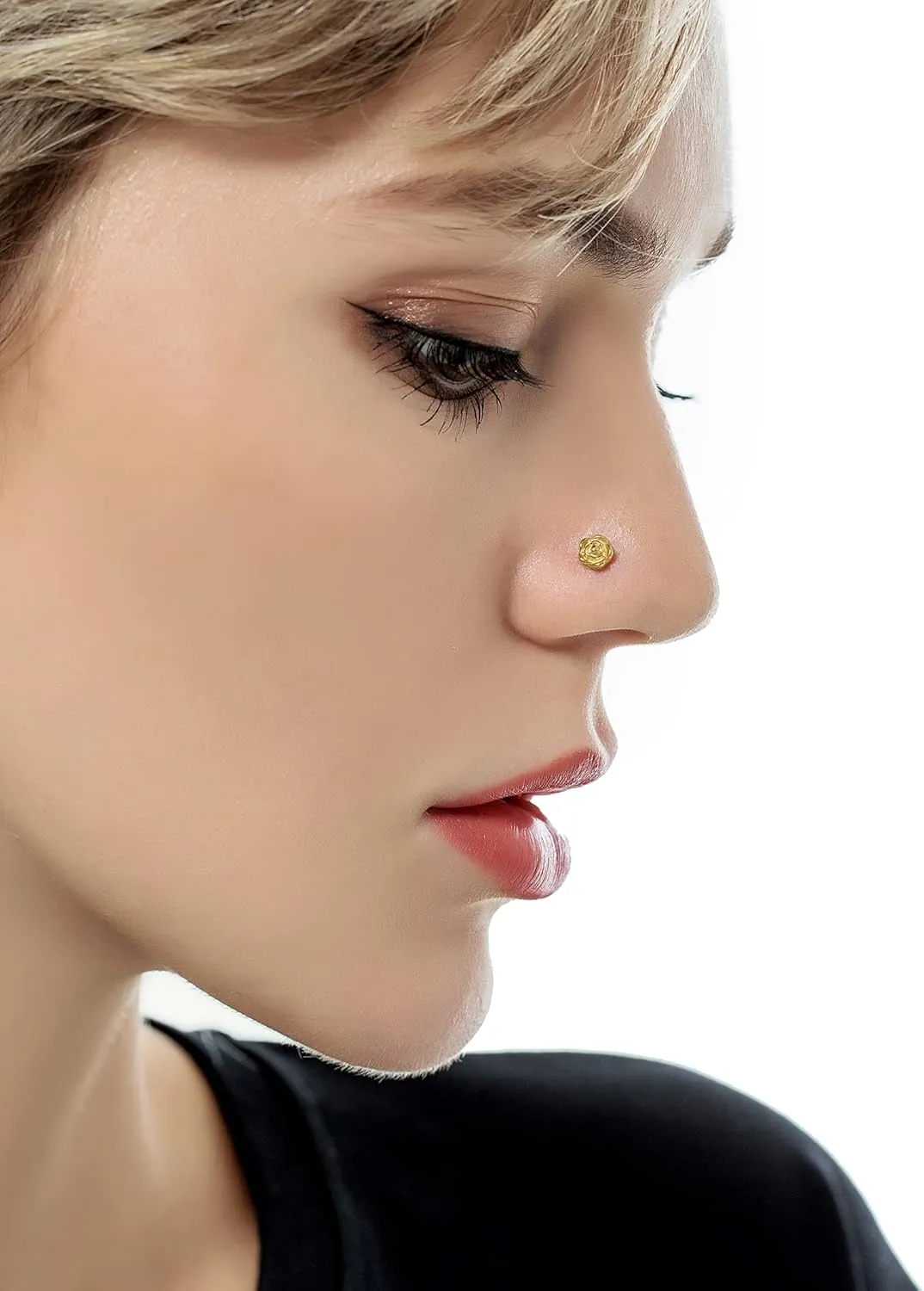 Tornito 20G 10Pcs Stainless Steel Nose Screw Studs Rings CZ Nose Ring Labret Nose Piercing Jewelry for Men Women Silver Rose Gold Tone
