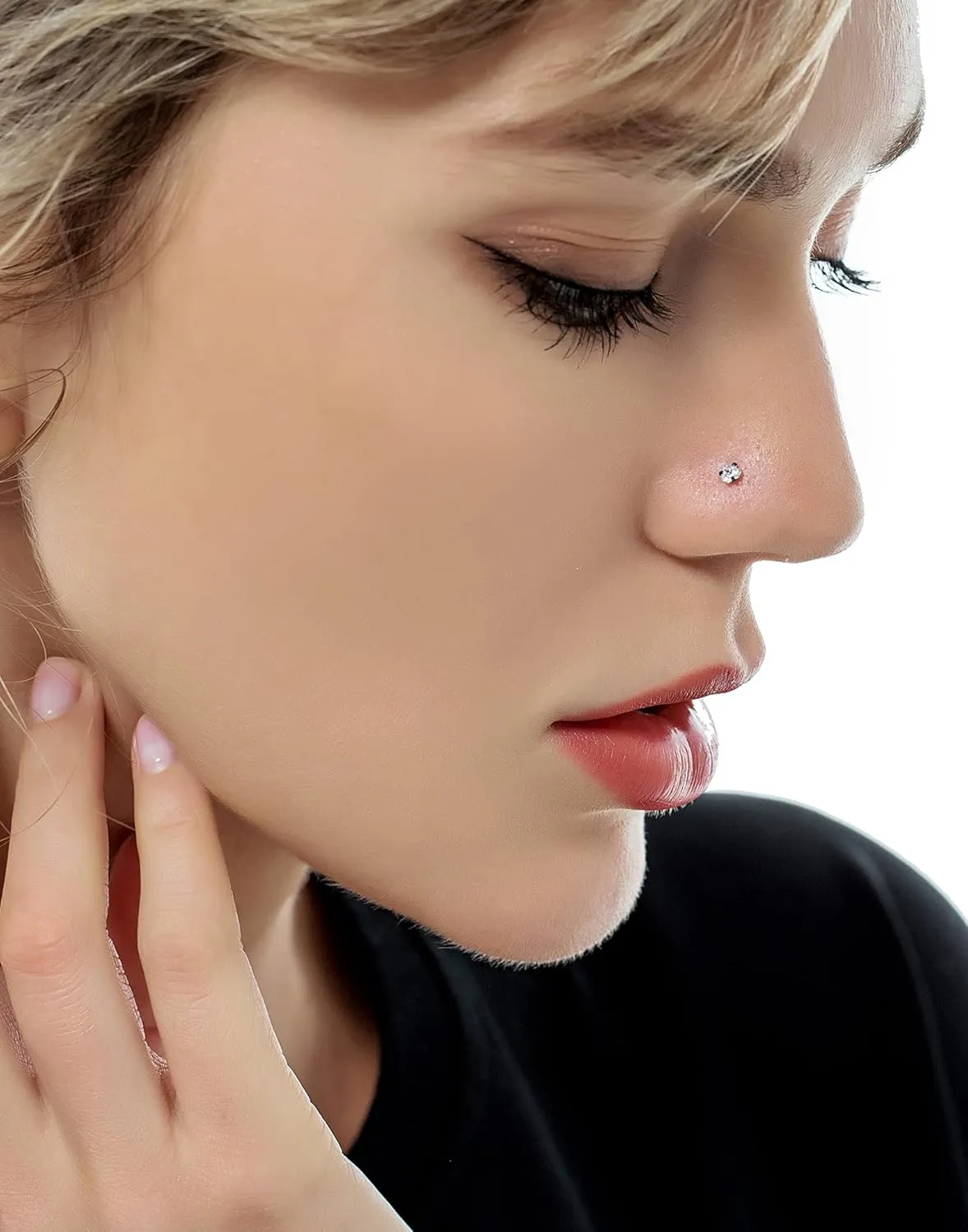 Tornito 20G 10Pcs Stainless Steel Nose Screw Studs Rings CZ Nose Ring Labret Nose Piercing Jewelry for Men Women Silver Rose Gold Tone