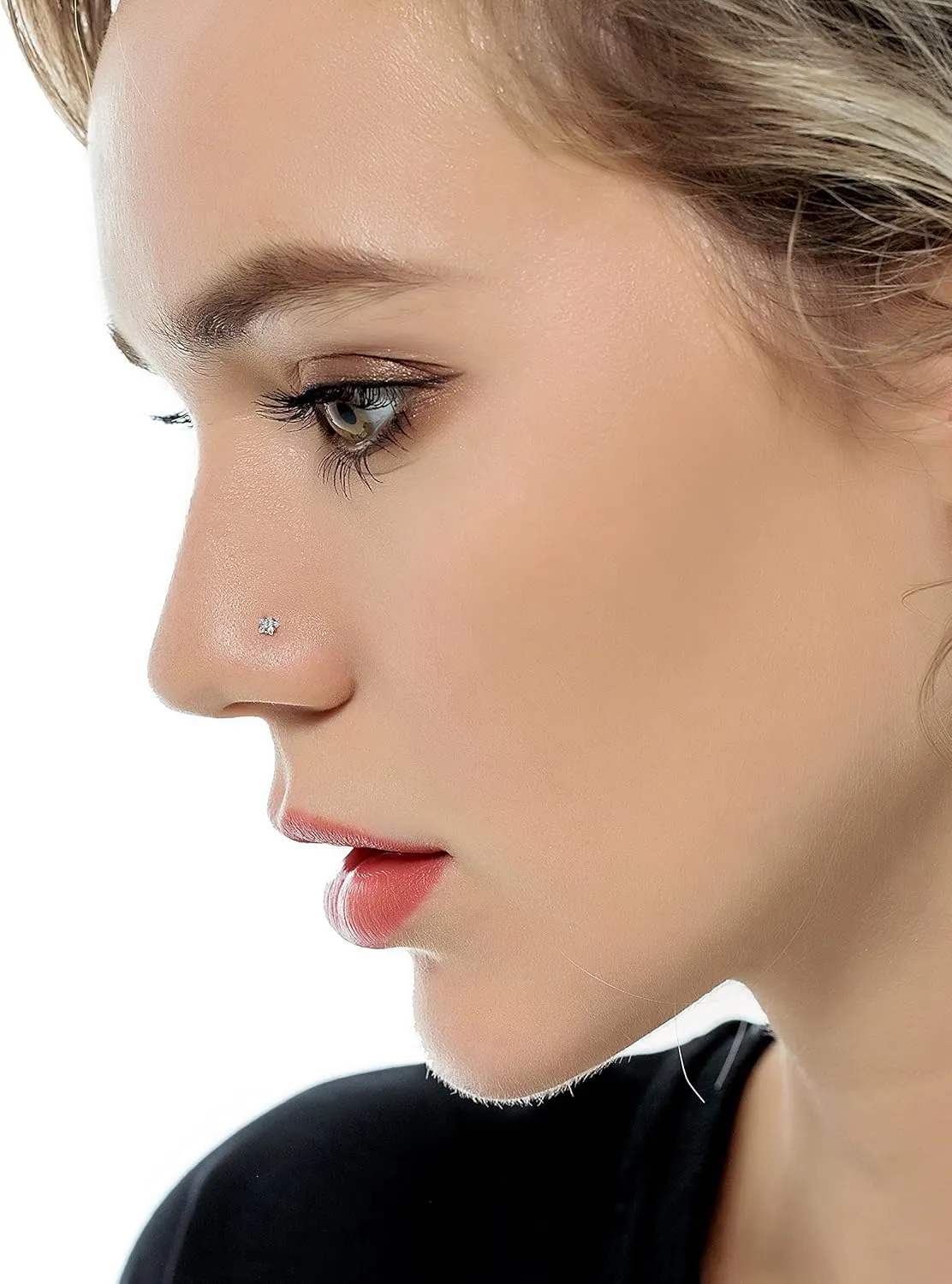 Tornito 20G 10Pcs Stainless Steel Nose Screw Studs Rings CZ Nose Ring Labret Nose Piercing Jewelry for Men Women Silver Rose Gold Tone