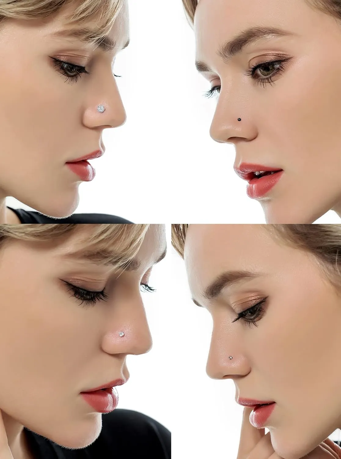 Tornito 20G 20Pcs Stainless Steel Nose Bone L Shaped Screw Studs Rings CZ Nose Ring Labret Nose Piercing Jewelry for Men Women (A1:20Pcs)