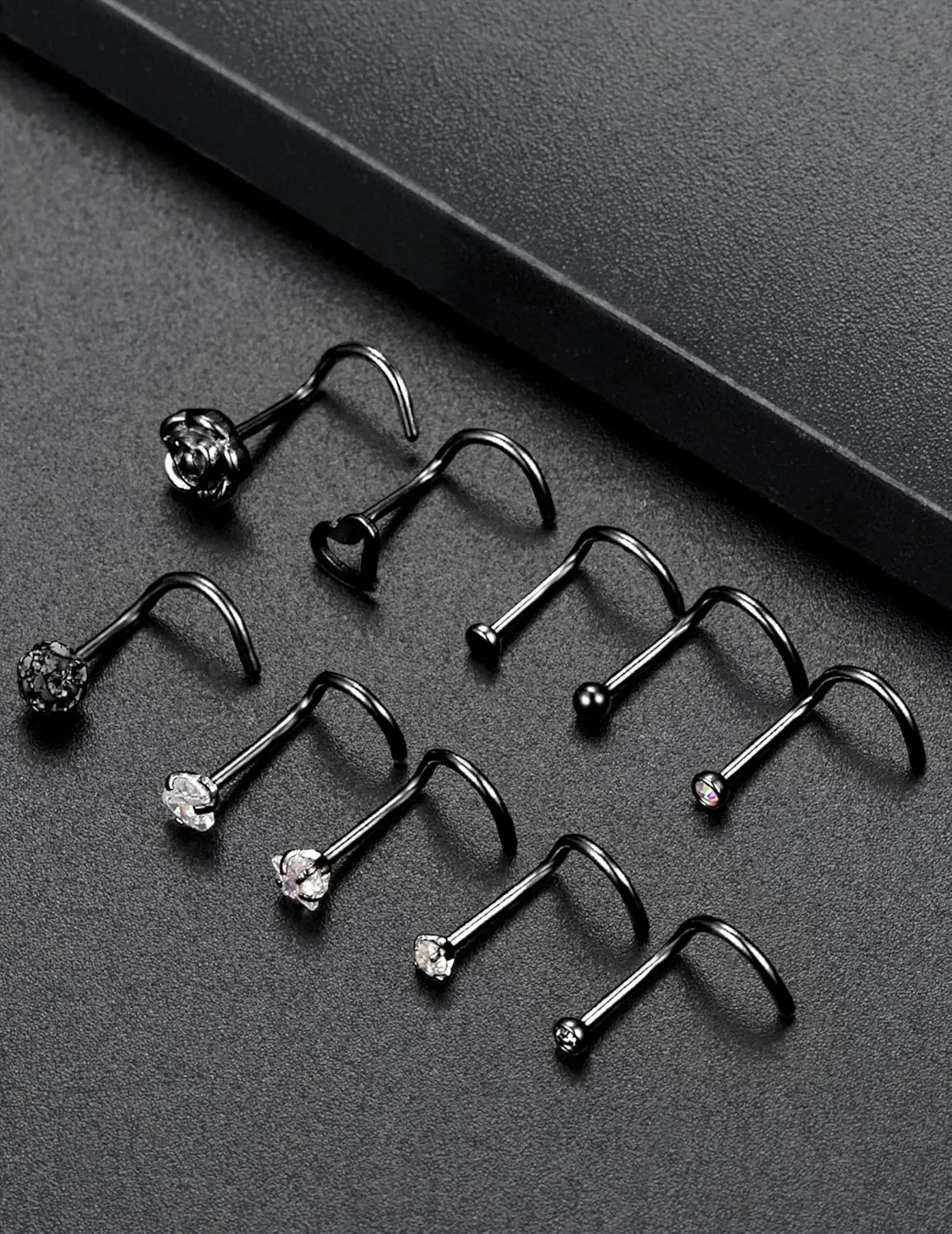 Tornito 20G 20Pcs Stainless Steel Nose Bone L Shaped Screw Studs Rings CZ Nose Ring Labret Nose Piercing Jewelry for Men Women (A1:20Pcs)