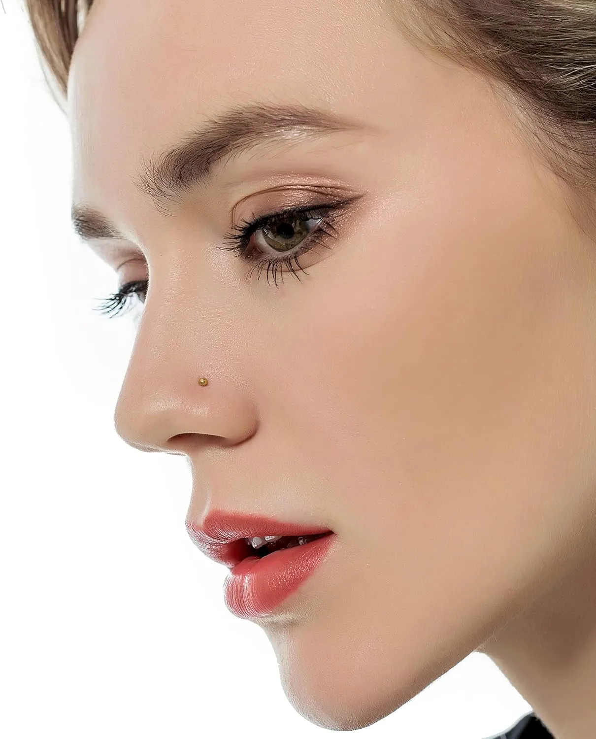 Tornito 20G 38Pcs Stainless Steel L Bone Screw Shaped Nose Studs Nose Rings CZ Hoop Tragus Cartilage Nose Ring Labret Nose Piercing Jewelry for Men Women Rose Gold Tone