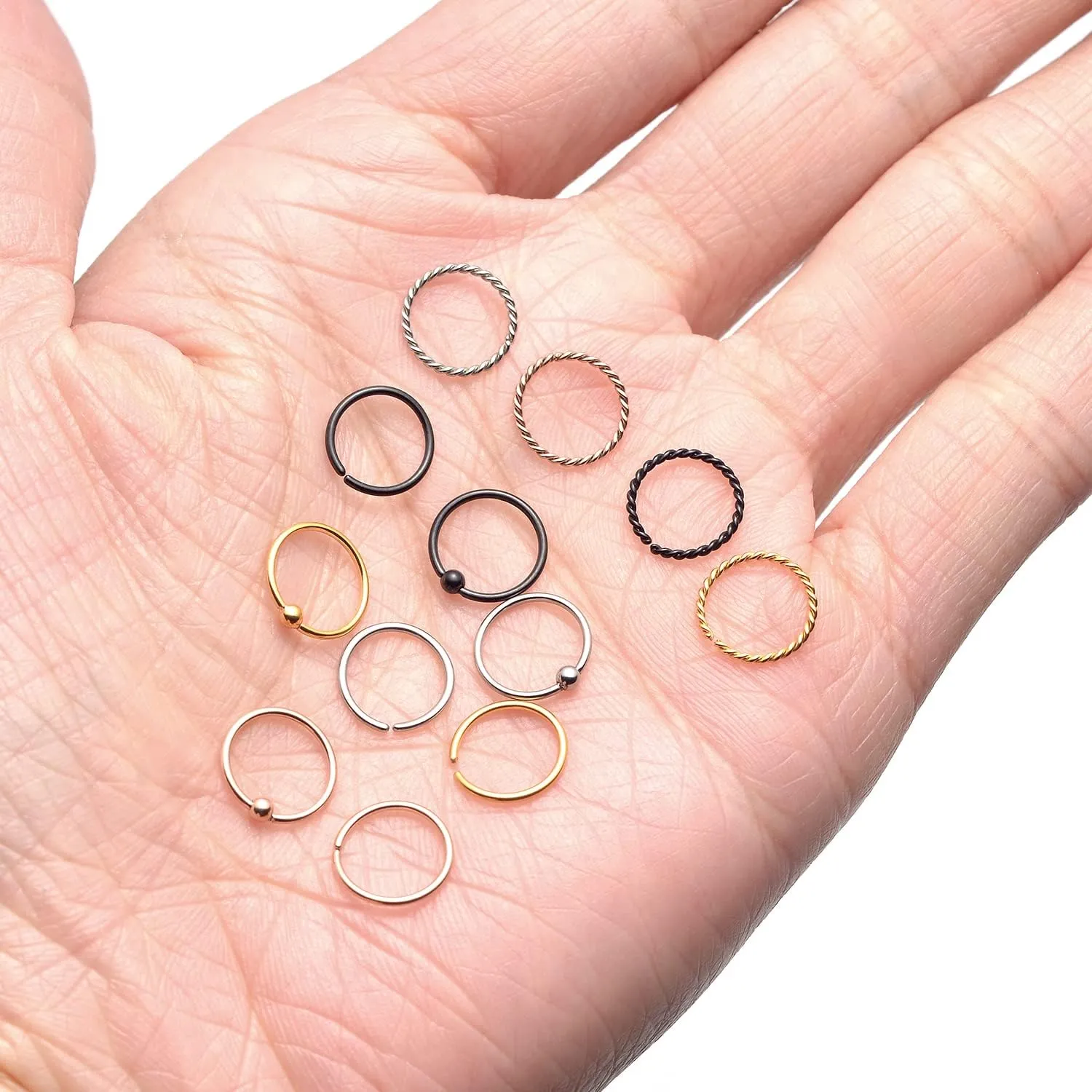 Tornito 20G 38Pcs Stainless Steel L Bone Screw Shaped Nose Studs Nose Rings CZ Hoop Tragus Cartilage Nose Ring Labret Nose Piercing Jewelry for Men Women Rose Gold Tone