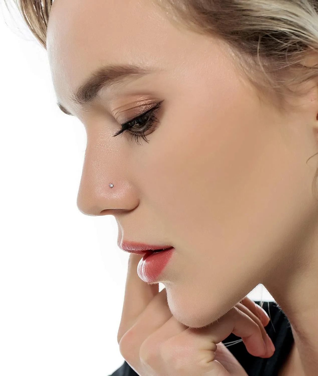 Tornito 20G 38Pcs Stainless Steel L Bone Screw Shaped Nose Studs Nose Rings CZ Hoop Tragus Cartilage Nose Ring Labret Nose Piercing Jewelry for Men Women Rose Gold Tone