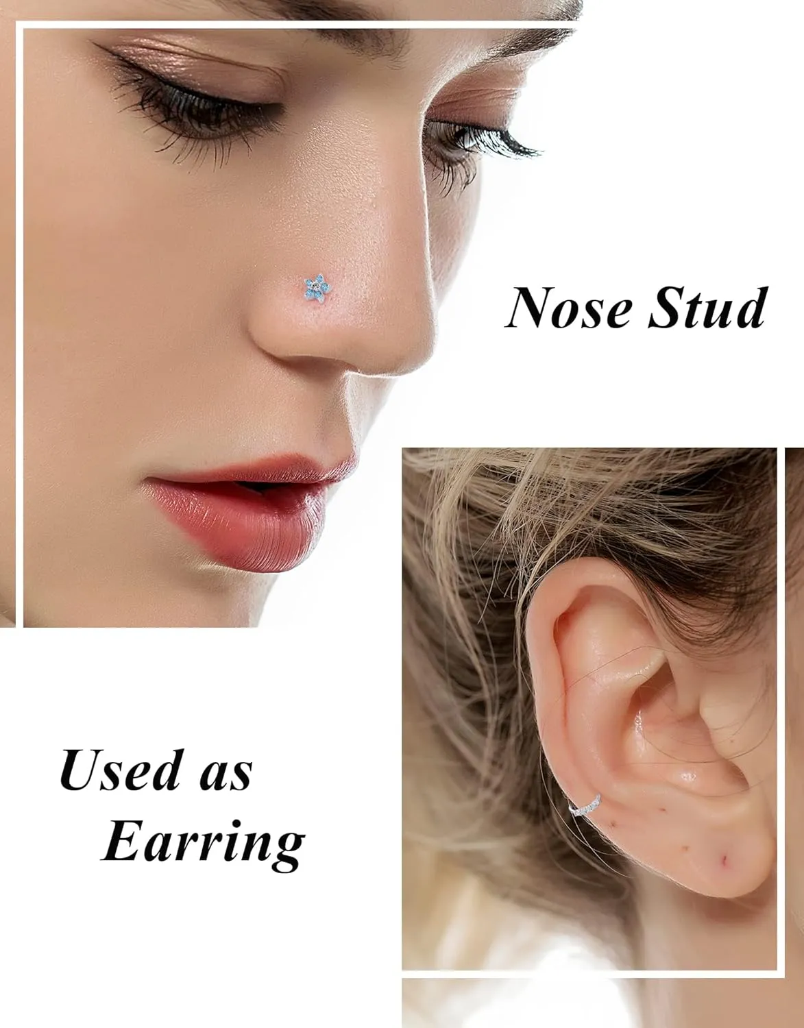 Tornito 20G 38Pcs Stainless Steel L Bone Screw Shaped Nose Studs Nose Rings CZ Hoop Tragus Cartilage Nose Ring Labret Nose Piercing Jewelry for Men Women Rose Gold Tone