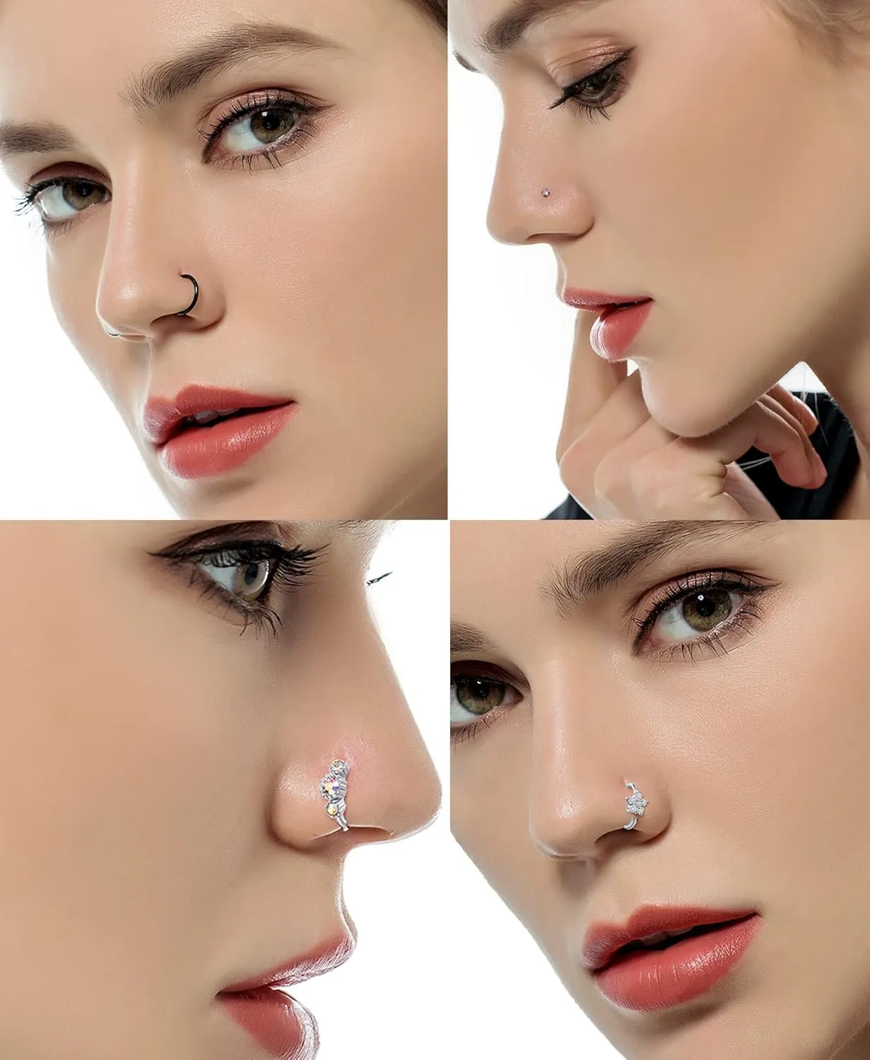 Tornito 20G 38Pcs Stainless Steel L Bone Screw Shaped Nose Studs Nose Rings CZ Hoop Tragus Cartilage Nose Ring Labret Nose Piercing Jewelry for Men Women Rose Gold Tone