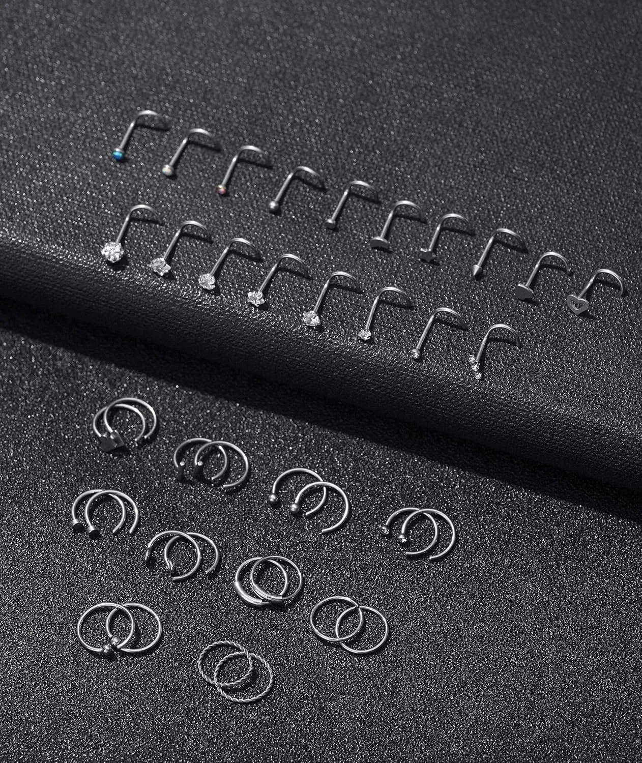 Tornito 20G 38Pcs Stainless Steel L Bone Screw Shaped Nose Studs Nose Rings CZ Hoop Tragus Cartilage Nose Ring Labret Nose Piercing Jewelry for Men Women Rose Gold Tone