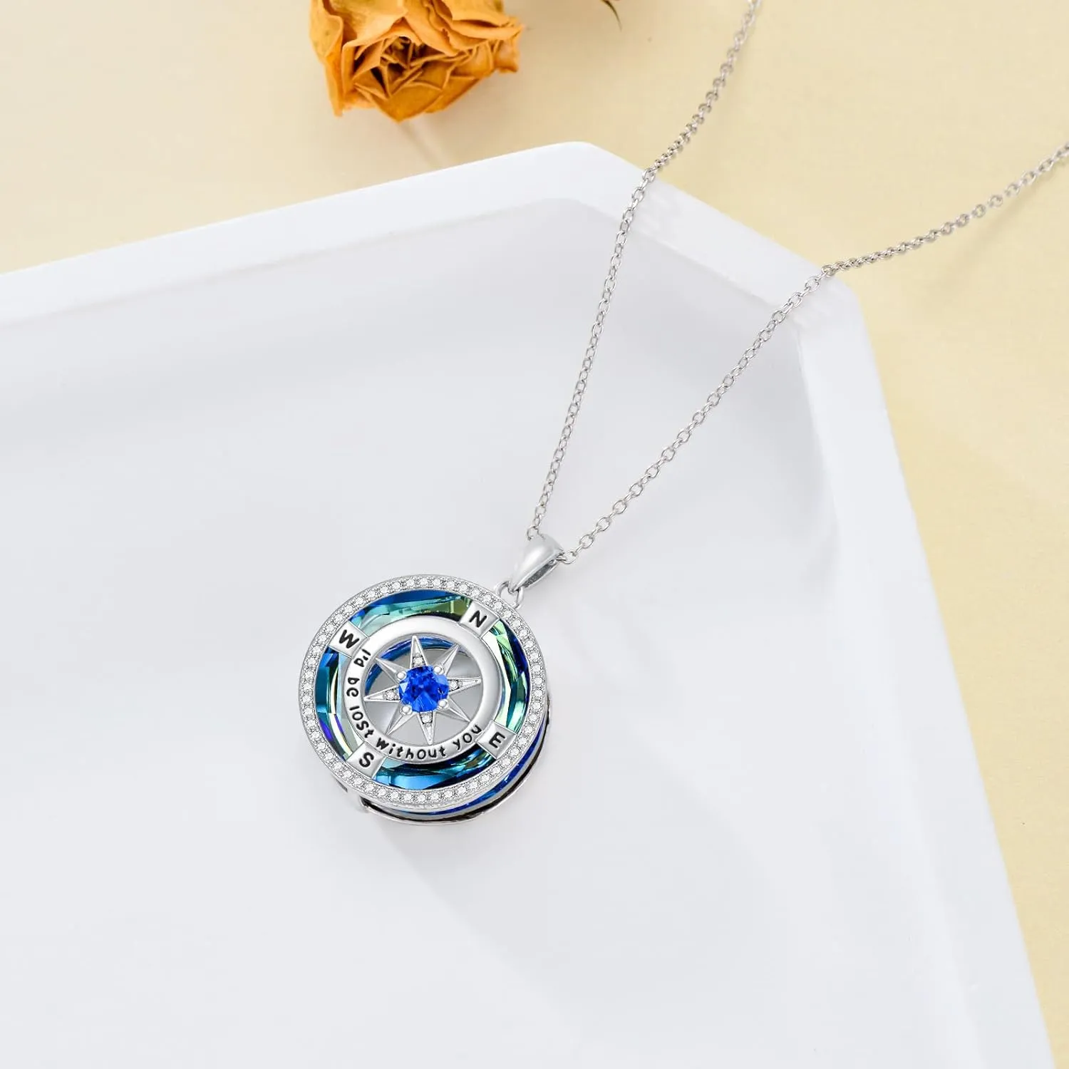TOUPOP Compass Necklace for Women 925 Sterling Silver I'd be Lost without You Compass Pendant Birthstone Necklaces Anniversary Jewelry Birthday Gift for Girlfriend Wife Graduation Gifts for Her Daugthter