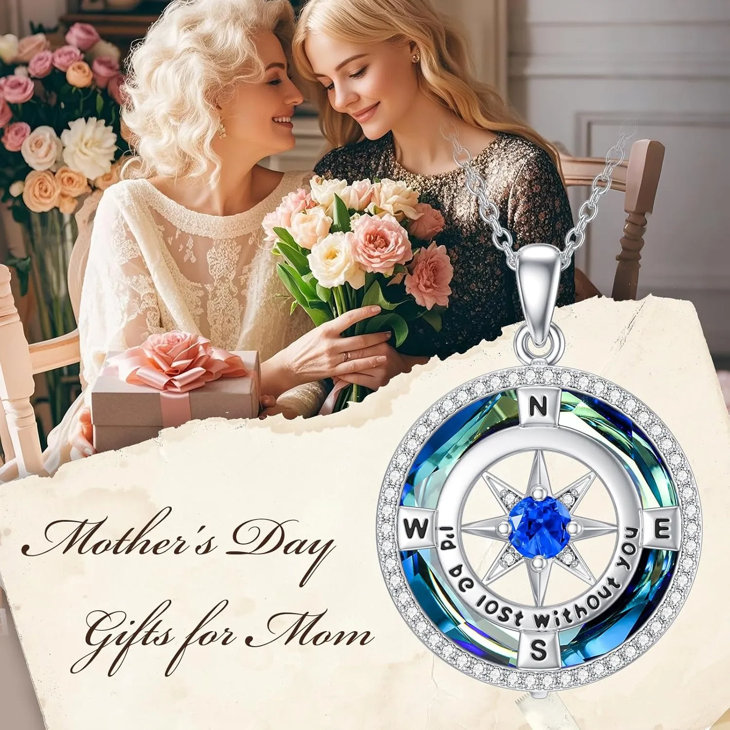 TOUPOP Compass Necklace for Women 925 Sterling Silver I'd be Lost without You Compass Pendant Birthstone Necklaces Anniversary Jewelry Birthday Gift for Girlfriend Wife Graduation Gifts for Her Daugthter