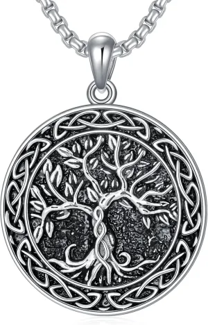 Tree of Life Necklace for Men 925 Sterling Silver Tree of Life Pendant Necklace Norse Jewelry Gifts for Men Women