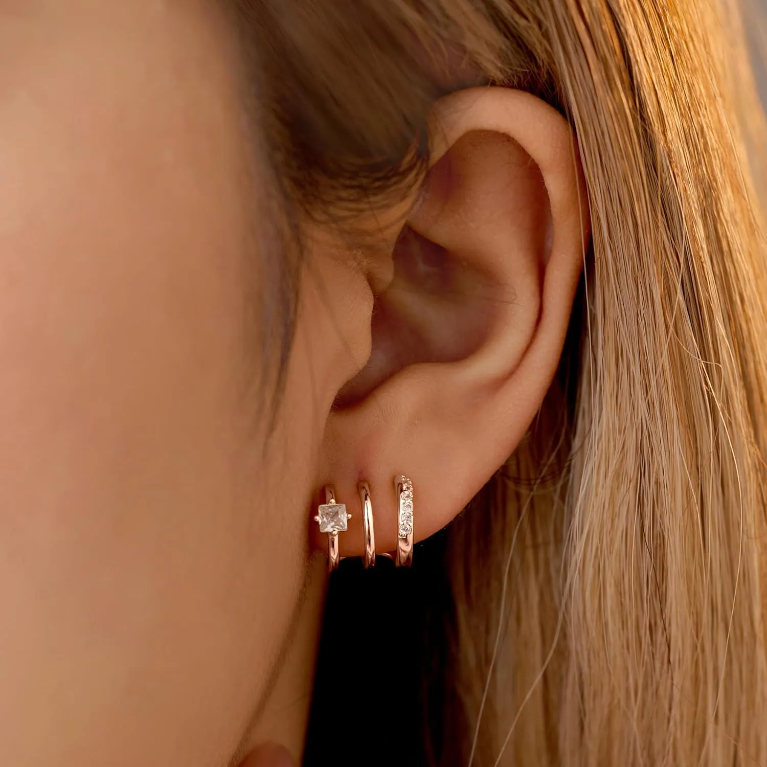 Triple Huggie Illusion Stud Earrings for Women 925 Sterling Sliver Dainty White CZ Open Hoop Earrings to Daughter 14k Gold Plated Claw Wrap Cuff Half Earring Christmas Jewelry Gifts Graduation Gift