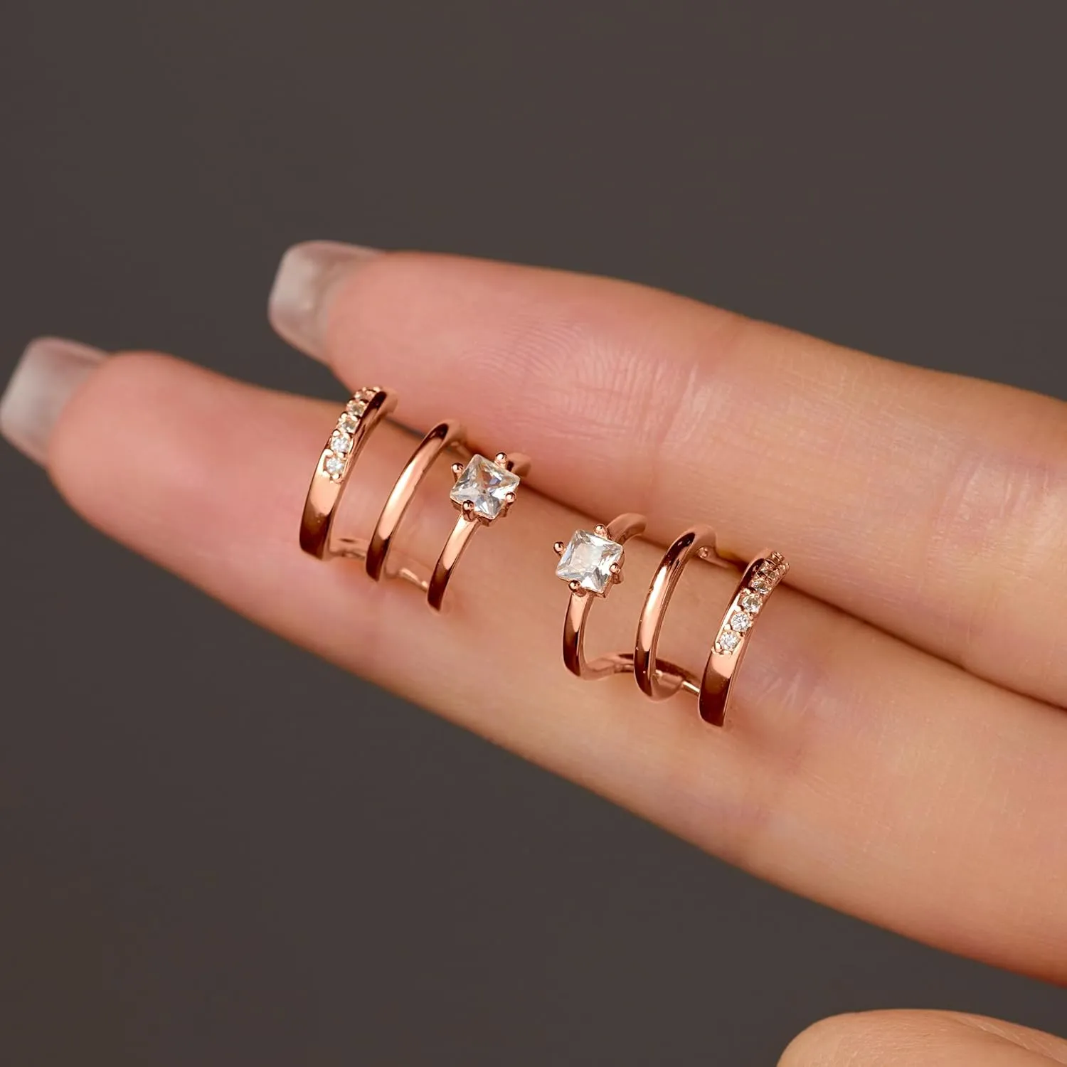 Triple Huggie Illusion Stud Earrings for Women 925 Sterling Sliver Dainty White CZ Open Hoop Earrings to Daughter 14k Gold Plated Claw Wrap Cuff Half Earring Christmas Jewelry Gifts Graduation Gift