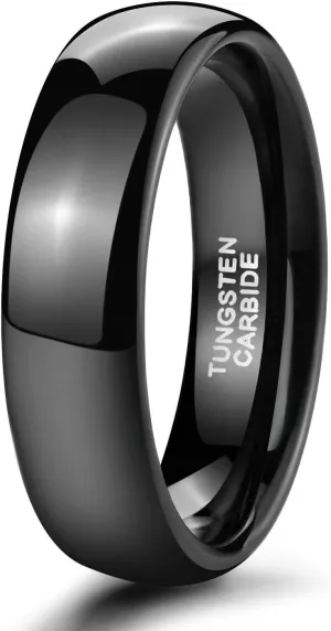TRUMIUM 2mm 4mm 6mm 8mm Black Tungsten Ring for Men Women Wedding Band Domed High Polish Comfort Fit 4-15