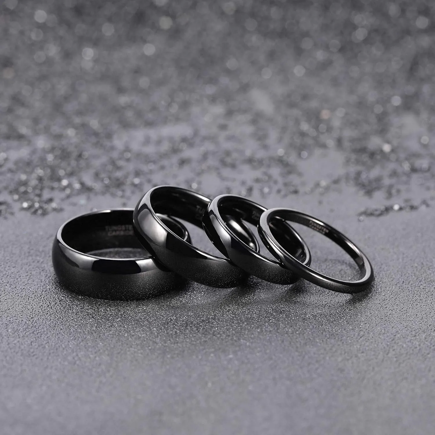TRUMIUM 2mm 4mm 6mm 8mm Black Tungsten Ring for Men Women Wedding Band Domed High Polish Comfort Fit 4-15