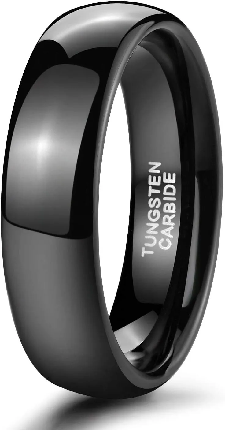 TRUMIUM 2mm 4mm 6mm 8mm Black Tungsten Ring for Men Women Wedding Band Domed High Polish Comfort Fit 4-15