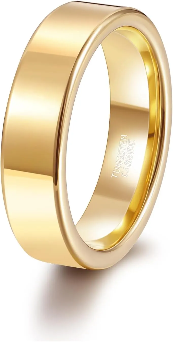 TRUMIUM 2mm 4mm 6mm Tungsten Rings for Women Men's Wedding Bands Gold Plated Beveled Edges Flat High Polished Comfort Fit Size 5-14