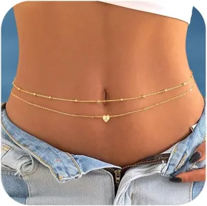 Turandoss 2PCS Initial Letter Belly Chain for Women - Gold Waist Chain, Body Chain Jewelry, Beach Gifts