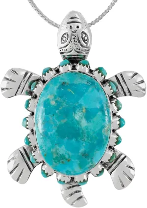 Turtle Turquoise Pendant Necklace 20" Sterling Silver 925 Genuine Gemstones (Choose Color)