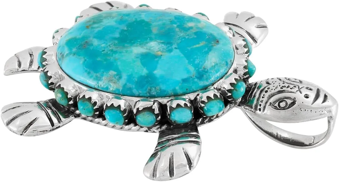 Turtle Turquoise Pendant Necklace 20" Sterling Silver 925 Genuine Gemstones (Choose Color)