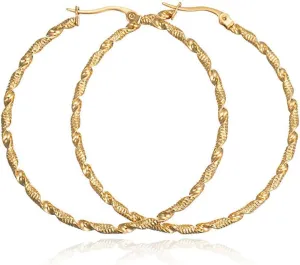 Twist Round Hoop Earrings 18K Gold Plated Surgical Titanium Steel Hoop Earrings Diametre35mm 50mm