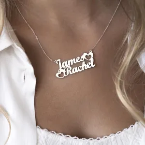 Two Name Necklace Personalized - Sterling Silver Name Necklace with Two Names - Gold Name Pendant for Couples - Gift for Wife/Girlfriend