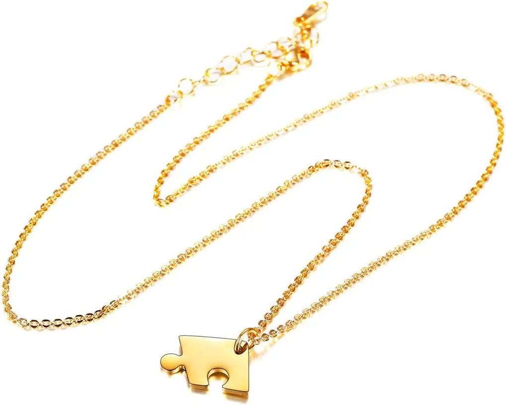 U7 BFF Necklace for 2/3/4/5/6 Women Girls Stainless Steel Personalized Family/Sibling/Friendship Jewelry Set Custom Best Friend Name Engrave Heart Puzzle Matching Pendant Necklaces