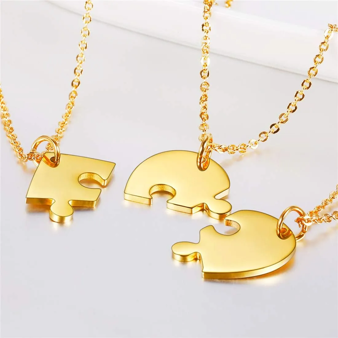U7 BFF Necklace for 2/3/4/5/6 Women Girls Stainless Steel Personalized Family/Sibling/Friendship Jewelry Set Custom Best Friend Name Engrave Heart Puzzle Matching Pendant Necklaces