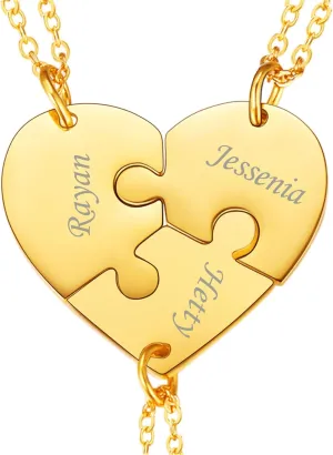 U7 BFF Necklace for 2/3/4/5/6 Women Girls Stainless Steel Personalized Family/Sibling/Friendship Jewelry Set Custom Best Friend Name Engrave Heart Puzzle Matching Pendant Necklaces