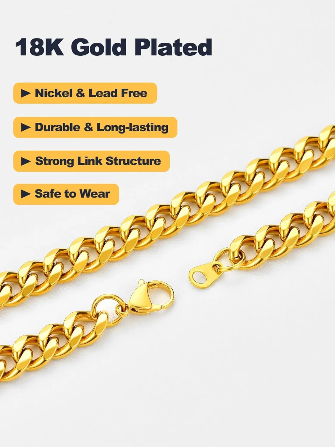 U7 Diamond Cut Miami Cuban Link Chain for Men Women Stainless Steel Curb Chain Necklace, Cool Hip Hop Jewelry Silver/Black/18K Gold Plated Chains, Width 3/6/9/12mm,18/20/22/24/26/28/30 Inch