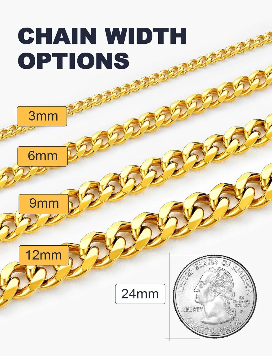 U7 Diamond Cut Miami Cuban Link Chain for Men Women Stainless Steel Curb Chain Necklace, Cool Hip Hop Jewelry Silver/Black/18K Gold Plated Chains, Width 3/6/9/12mm,18/20/22/24/26/28/30 Inch