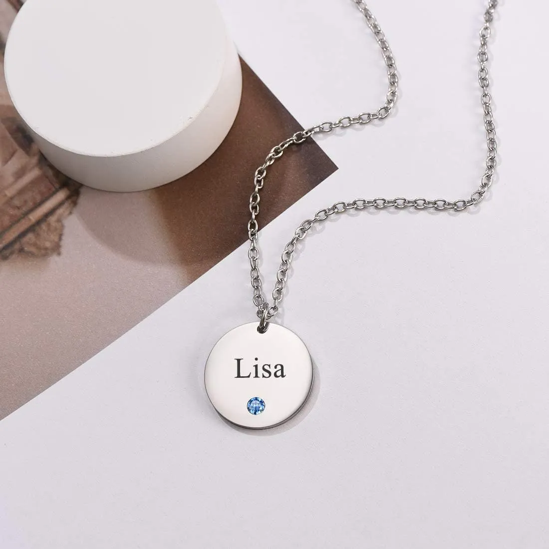 U7 Personalized Mothers Necklace with 1-8 Children Name Simulated Birthstones, Stainless Steel 18K Gold Plated Tree of Life Pendant/Disc Bar/Feet Necklaces for Grandma
