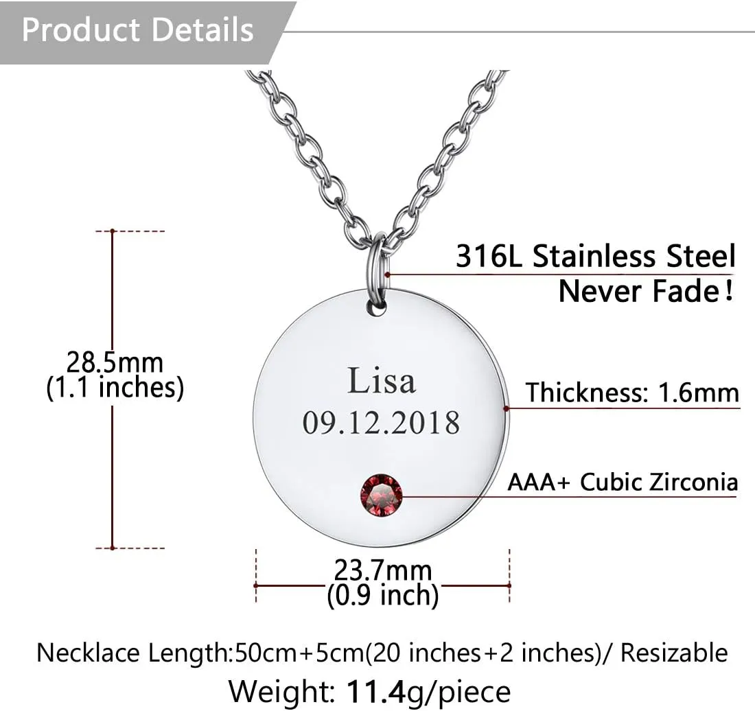 U7 Personalized Mothers Necklace with 1-8 Children Name Simulated Birthstones, Stainless Steel 18K Gold Plated Tree of Life Pendant/Disc Bar/Feet Necklaces for Grandma