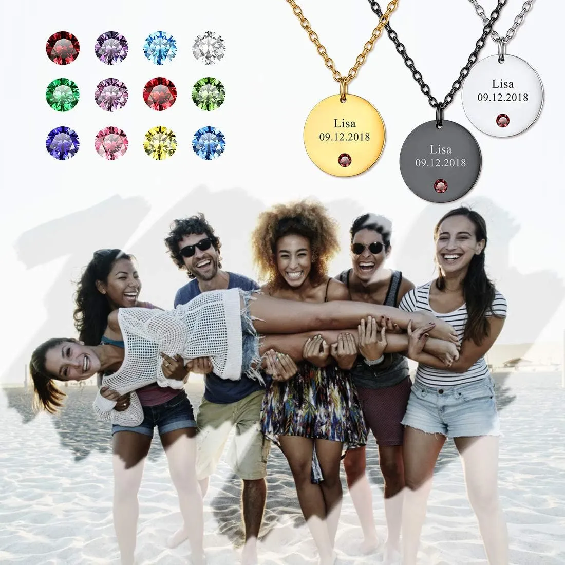 U7 Personalized Mothers Necklace with 1-8 Children Name Simulated Birthstones, Stainless Steel 18K Gold Plated Tree of Life Pendant/Disc Bar/Feet Necklaces for Grandma